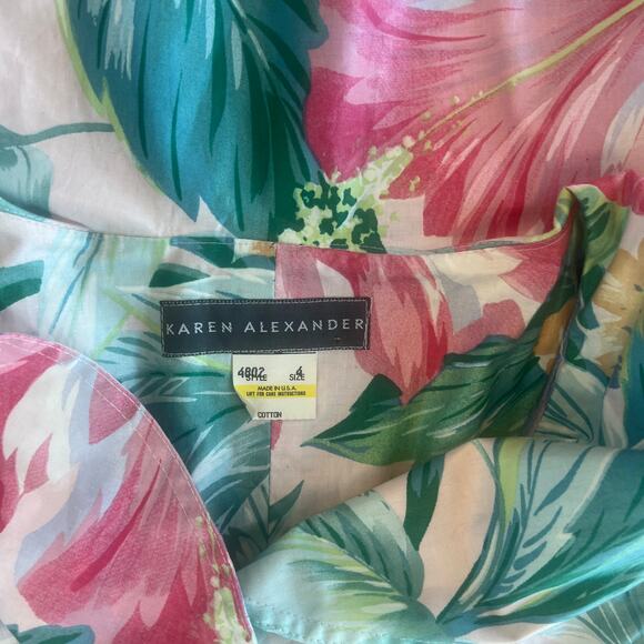 Vintage 1980s Karen Alexander Floral Peplum Midi Dress 6 Small - Picture 3 of 5